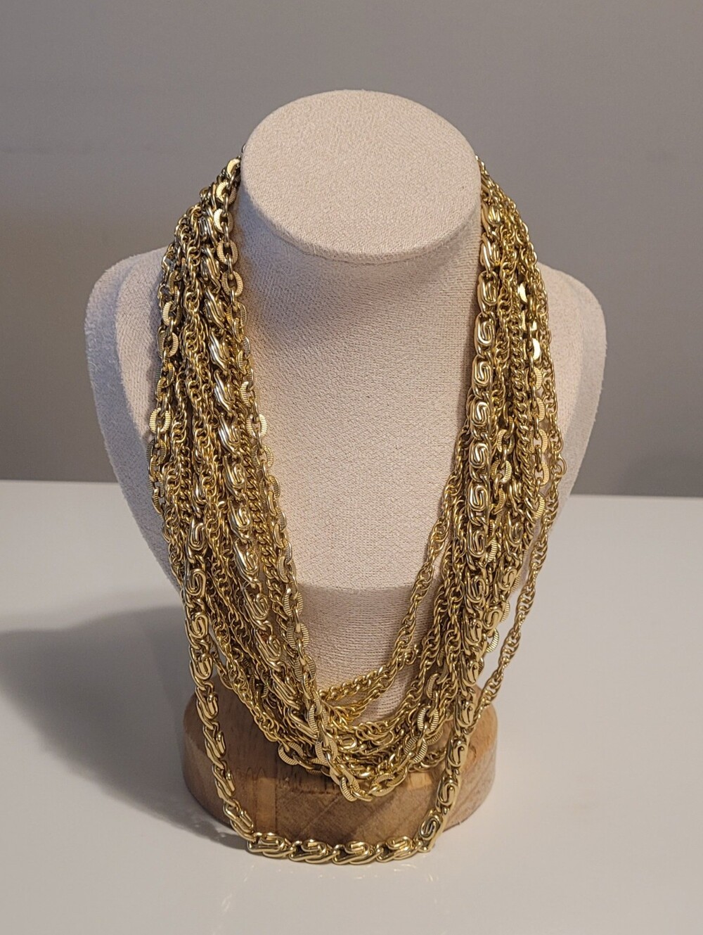 Vintage Gold Tone Multi Strand Chain Necklace | Layered Statement Necklace